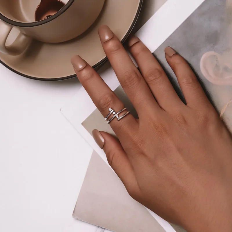 (slika za) Večplastni prstan z zvezdami in luno v stilu Pandora - SCR970 - Ogled 4