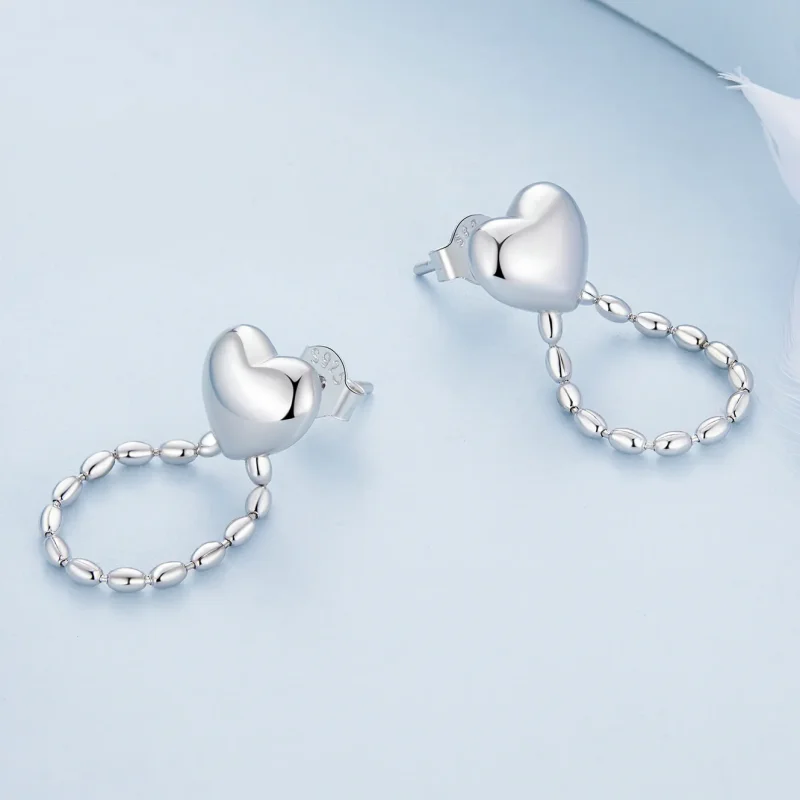 (slika za) Viseči uhani z resicami v obliki srca Pandora - BSE825 - Ogled 4