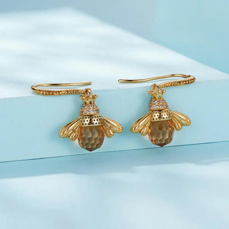 (slika za) Viseči uhani zlate čebelice v slogu Pandora - SCE149-B - Ogled 2