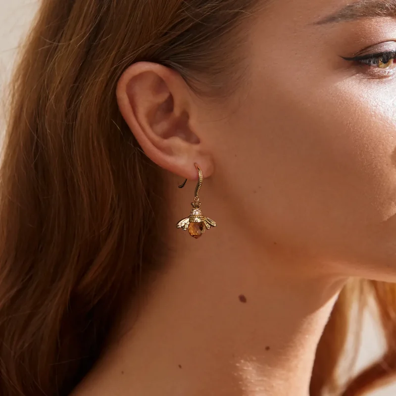 (slika za) Viseči uhani zlate čebelice v slogu Pandora - SCE149-B - Ogled 6