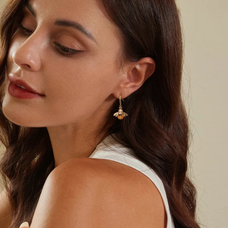 (slika za) Viseči uhani zlate čebelice v slogu Pandora - SCE149-B - Ogled 7