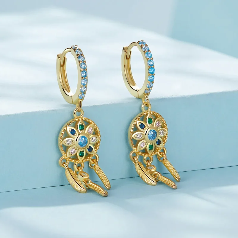 (slika za) Viseči uhani zlati lovec sanj v stilu Pandora - SCE713-B - Ogled 2