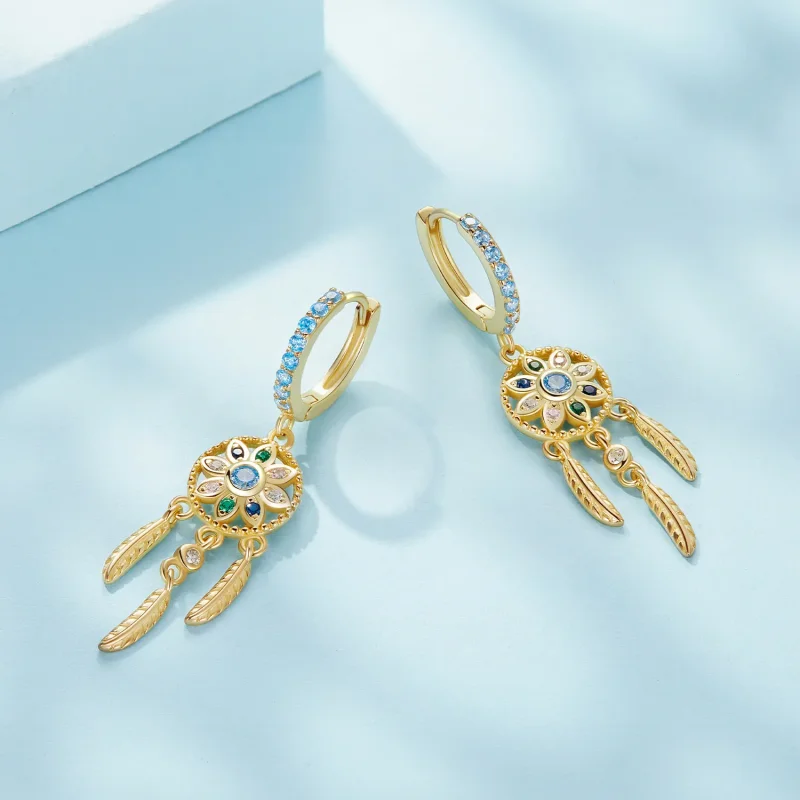 (slika za) Viseči uhani zlati lovec sanj v stilu Pandora - SCE713-B - Ogled 3