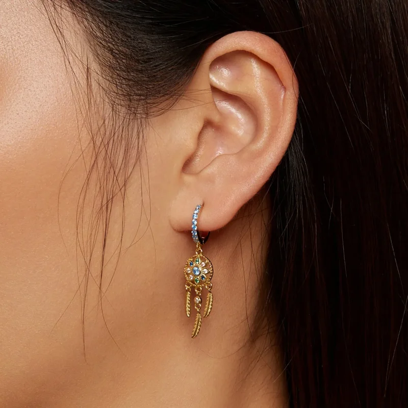 (slika za) Viseči uhani zlati lovec sanj v stilu Pandora - SCE713-B - Ogled 5