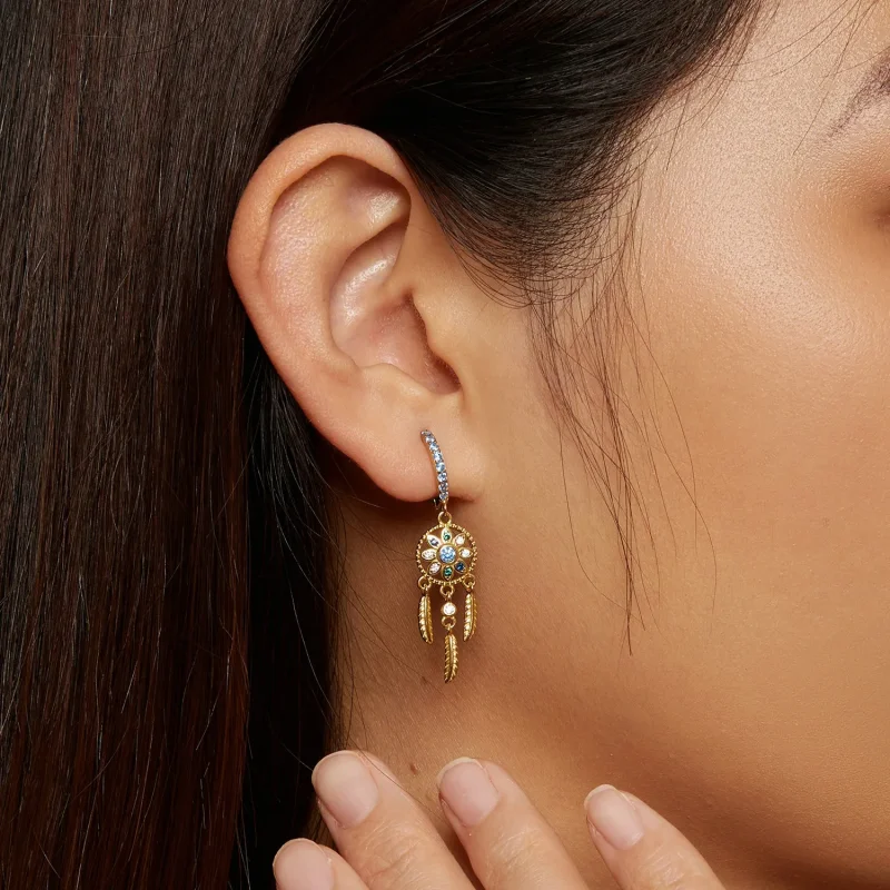 (slika za) Viseči uhani zlati lovec sanj v stilu Pandora - SCE713-B - Ogled 7