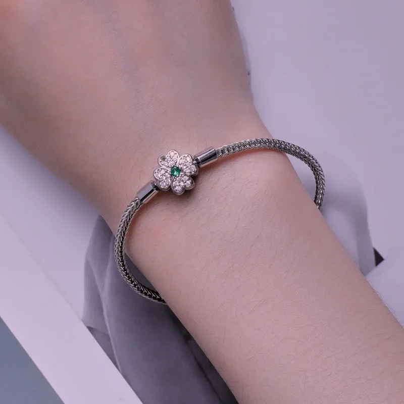 (slika za) Zapestnica z verižico iz zelenega cirkona Pandora Style Four Leaf Clover - BSB11 - Ogled 5