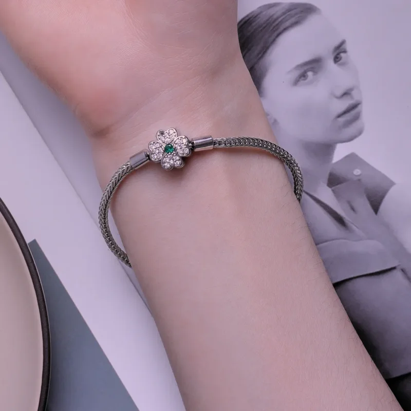 (slika za) Zapestnica z verižico iz zelenega cirkona Pandora Style Four Leaf Clover - BSB11 - Ogled 6