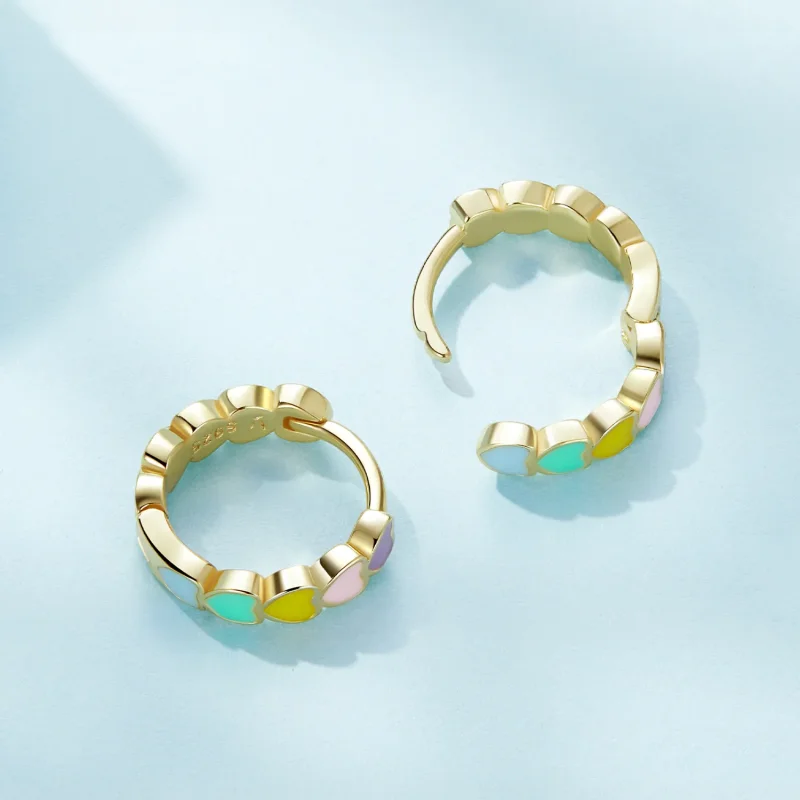 (slika za) Zlati mavrični ljubezenski uhani v slogu Pandora - SCE909-B - Ogled 3