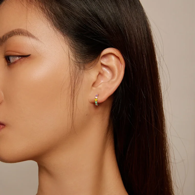 (slika za) Zlati mavrični ljubezenski uhani v slogu Pandora - SCE909-B - Ogled 5