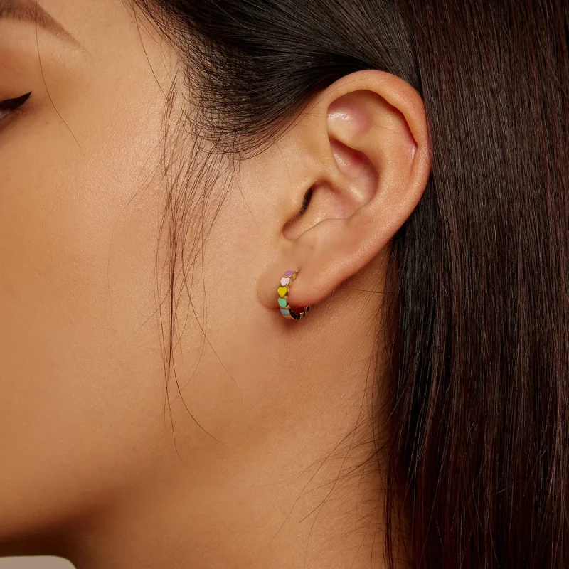 (slika za) Zlati mavrični ljubezenski uhani v slogu Pandora - SCE909-B - Ogled 6