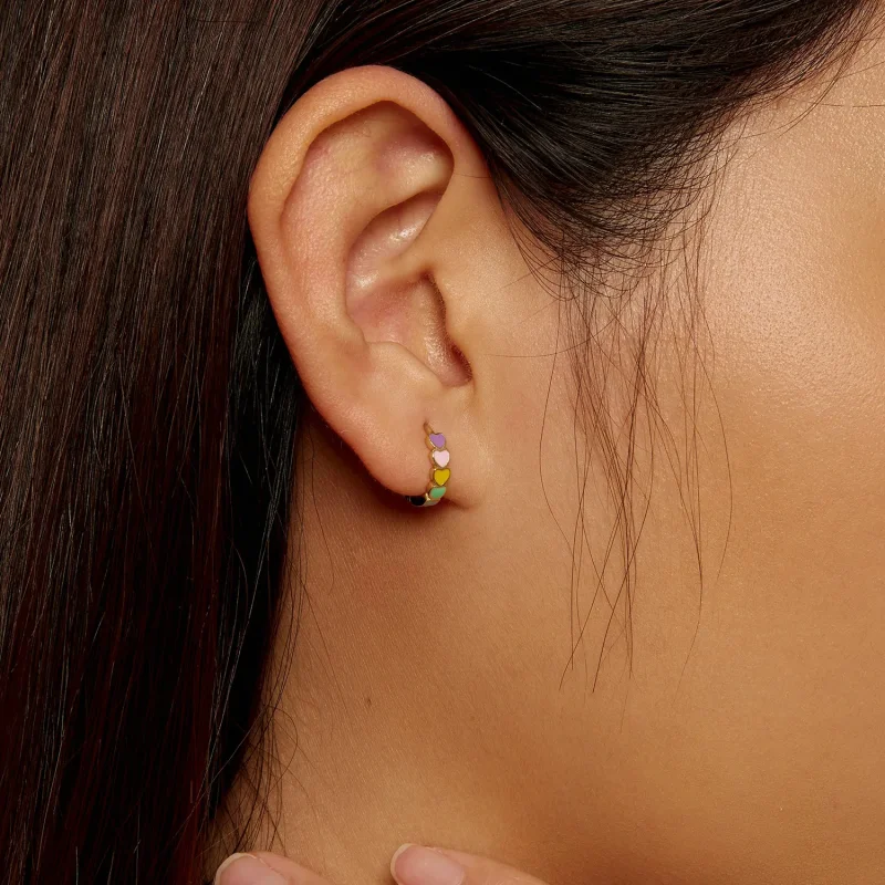 (slika za) Zlati mavrični ljubezenski uhani v slogu Pandora - SCE909-B - Ogled 7