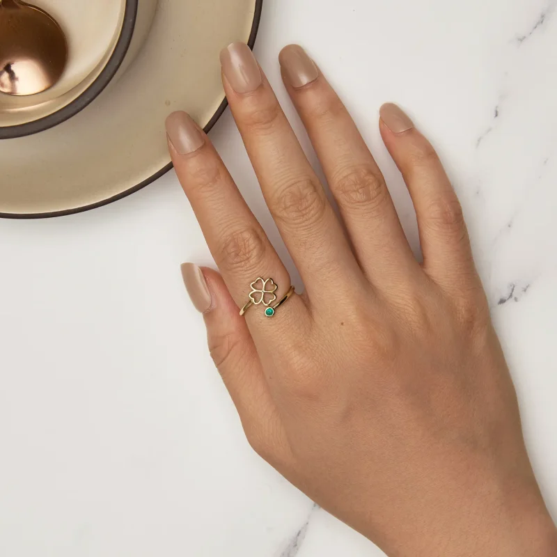 (slika za) Zlati odprti prstan s štiriperesno deteljico Pandora Style - SCR843-B - Ogled 5