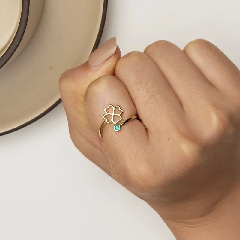 (slika za) Zlati odprti prstan s štiriperesno deteljico Pandora Style - SCR843-B - Ogled 6