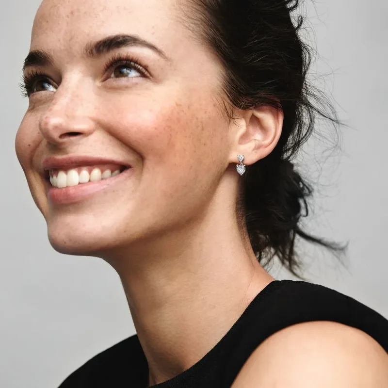 (slika za) Bleščeči uhani Pandora z dvojnim srcem - 291199C01 - Ogled 5