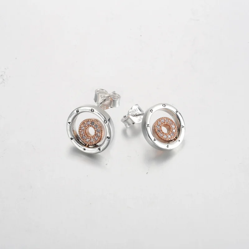 (slika za) Dvobarvni uhani s krogi in krogi s podpisom Pandora - 282314C01 - Ogled 5