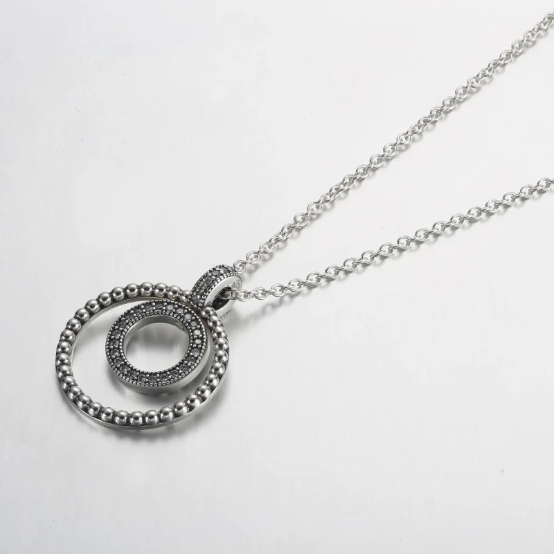 (slika za) Obesek in ogrlica s podpisom Pavé & kroglice Pandora - 392308C01 - Ogled 2