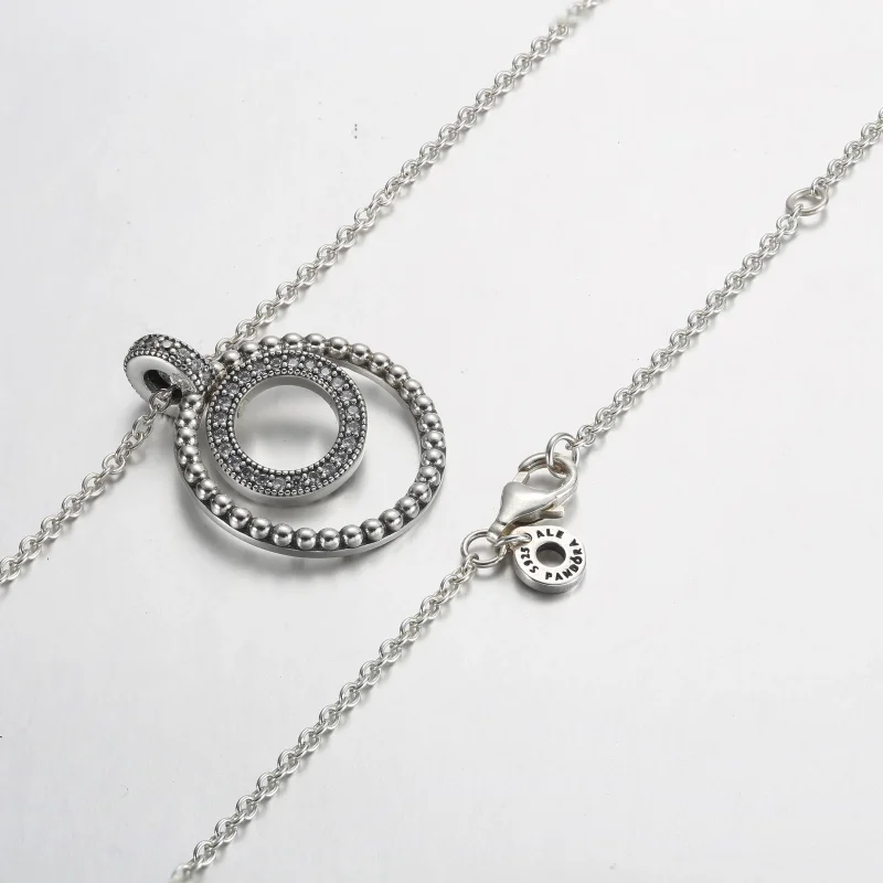 (slika za) Obesek in ogrlica s podpisom Pavé & kroglice Pandora - 392308C01 - Ogled 5