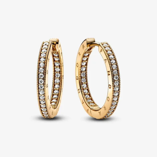 (slika za) Obročasti uhani Pandora Signature z logotipom v slogu pavé - 262738C01