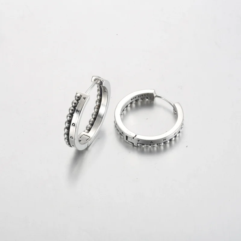 (slika za) Obročasti uhani z logotipom Pandora in kroglicami - 292310C00 - Ogled 4