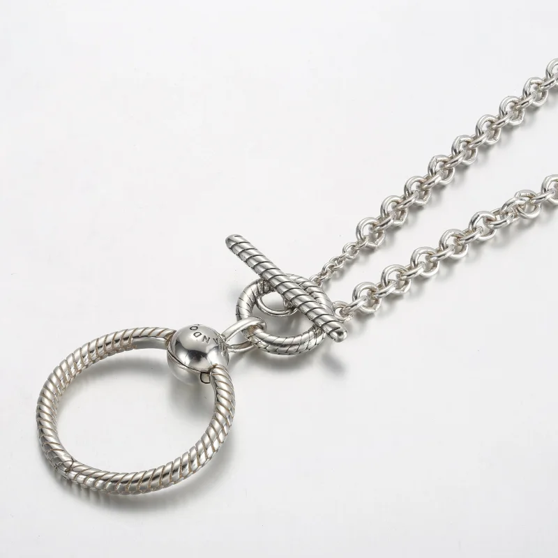 (slika za) Ogrlica Pandora Moments z zapiralno paličico v obliki črke T in obeskom Pandora - Ogled 2