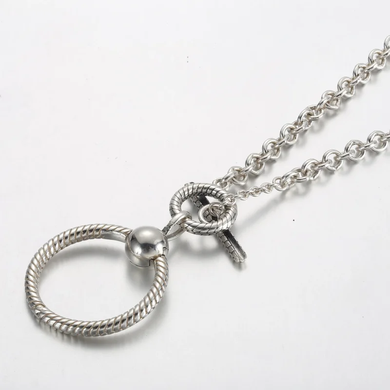 (slika za) Ogrlica Pandora Moments z zapiralno paličico v obliki črke T in obeskom Pandora - Ogled 3