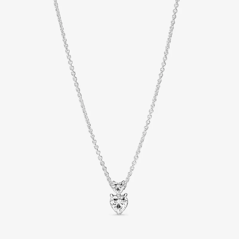 (slika za) Pandora dvojni srčni obesek, bleščeča ogrlica Collier - 391229C01 - Slika izdelka