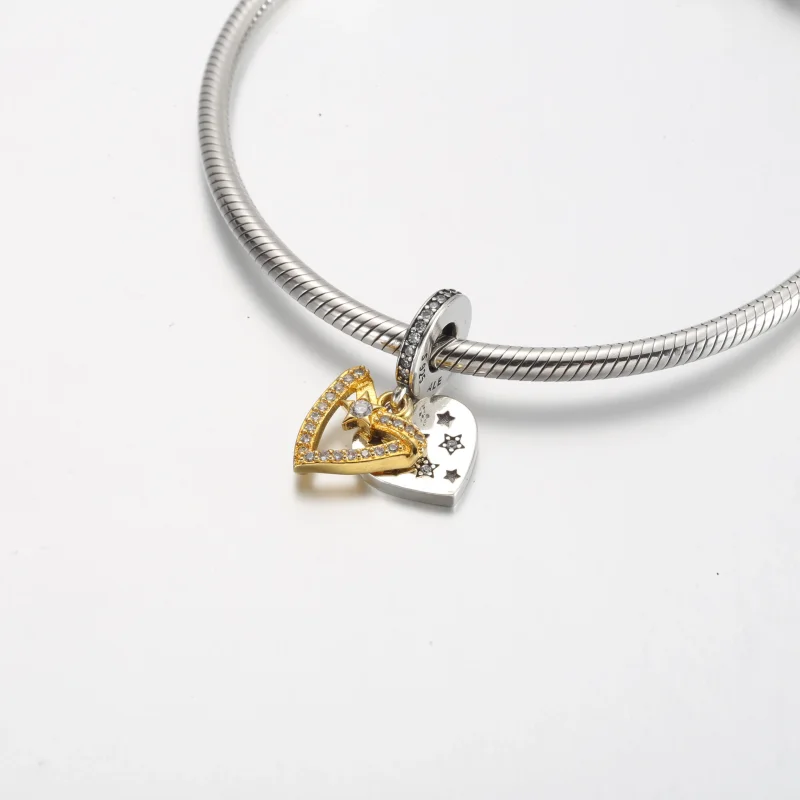 (slika za) Pandora dvojni viseči obesek Shooting Star Hearts - 762203C01 - Ogled 4