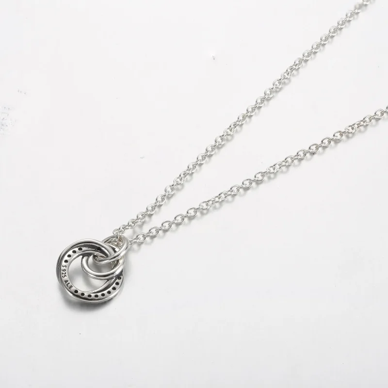 (slika za) PANDORA Ogrlica z obeskom iz obročkov družina za vedno - 391455C01 - Ogled 3