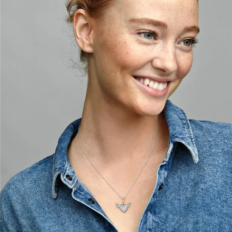 (slika za) Pandora Pavé ogrlica s srcem in angelskimi krili - 398505C01 - Ogled 5