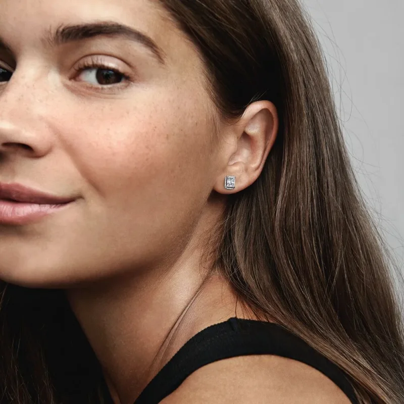 (slika za) Pandora pravokotni bleščeči halo uhani - 292380C01 - Ogled 6