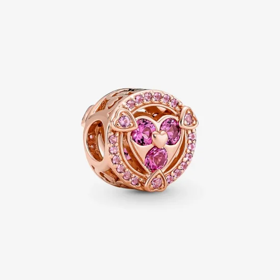 (slika za) Pandora Reveal Your Love Sparkling Hearts Button Charm - 780796C02