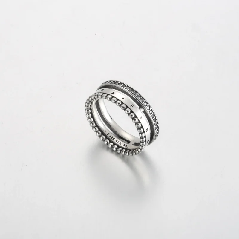 (slika za) Prstan Pandora Signature z logotipom ter perlicami in pavé - 192312C01 - Ogled 5