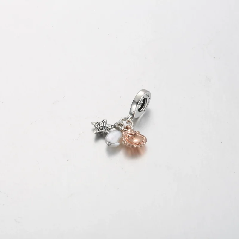 (slika za) Trojni viseči obesek iz kultiviranih sladkovodnih biserov, morskih zvezd in škol - Ogled 3