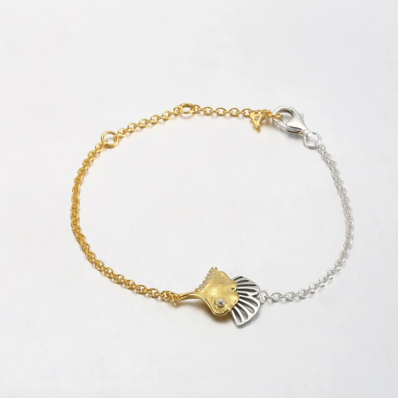 (slika za) Zapestnica z verižico Pandora Ginkgo iz srebra šterlinga in 14k pozlačena - 5624 - Ogled 2