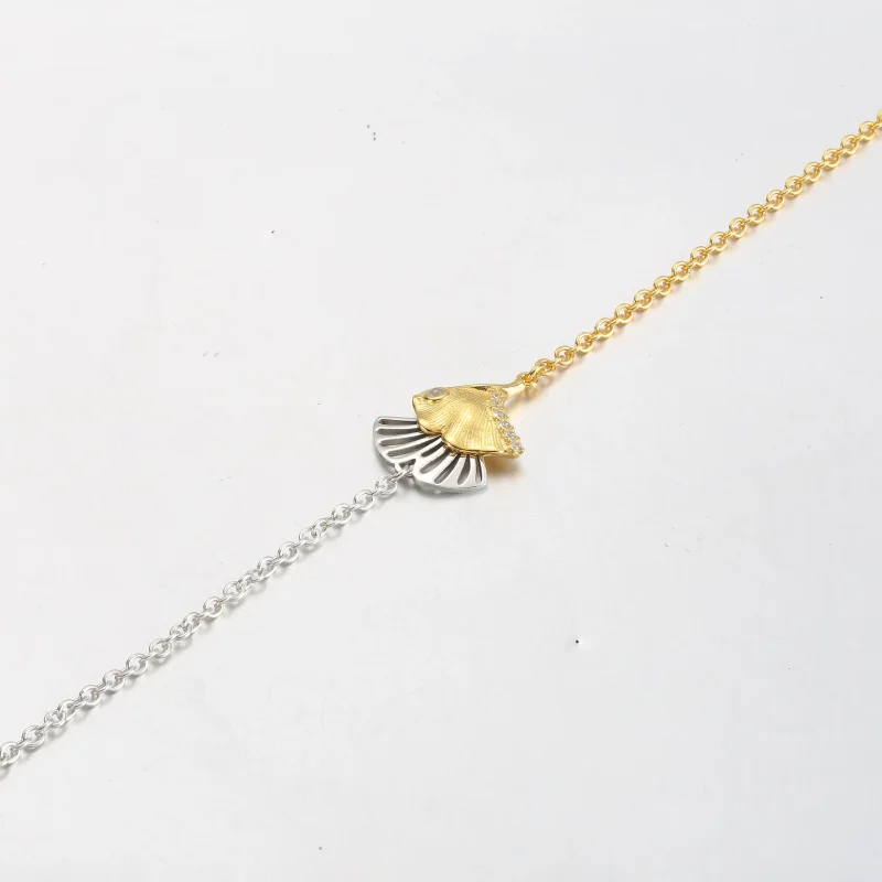 (slika za) Zapestnica z verižico Pandora Ginkgo iz srebra šterlinga in 14k pozlačena - 5624 - Ogled 3