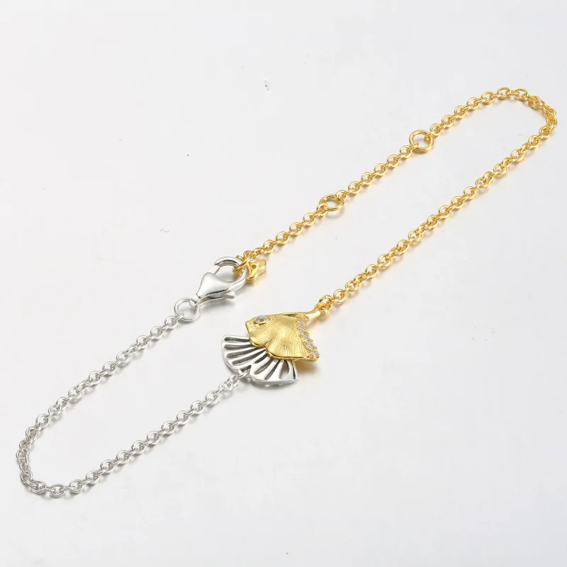 (slika za) Zapestnica z verižico Pandora Ginkgo iz srebra šterlinga in 14k pozlačena - 5624 - Ogled 5