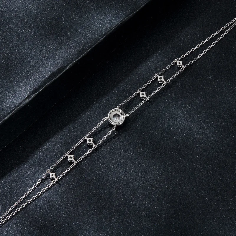 (slika za) Bleščeča dvojna zapestnica iz moissanita v stilu PANDORA (en certifikat) - MSB01 - Ogled 4