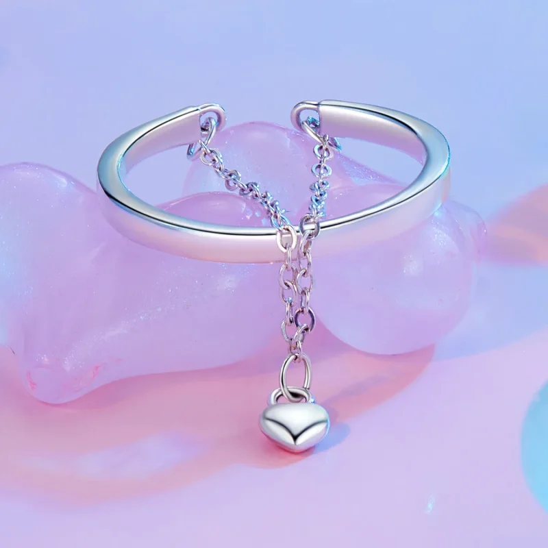 (slika za) Dvoslojni verižični prstan v obliki srca v slogu PANDORA - SCR1004-E - Ogled 2