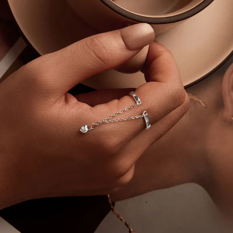 (slika za) Dvoslojni verižični prstan v obliki srca v slogu PANDORA - SCR1004-E - Ogled 4