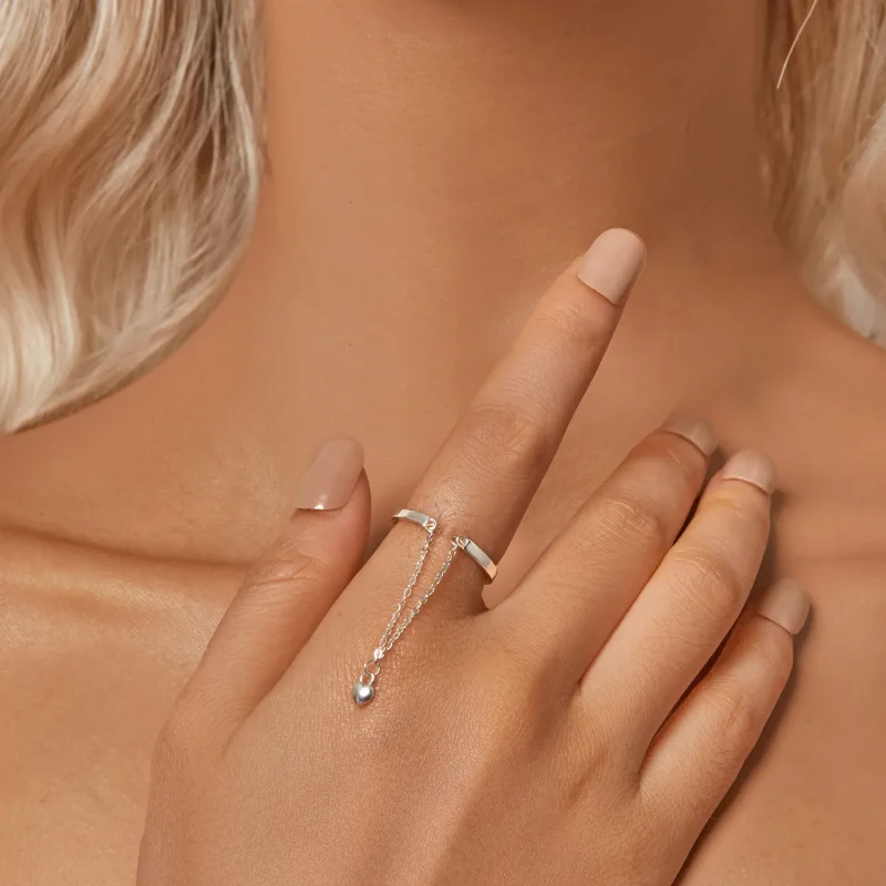 (slika za) Dvoslojni verižični prstan v obliki srca v slogu PANDORA - SCR1004-E - Ogled 6