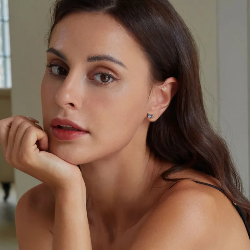 (slika za) Modri uhani z metulji v stilu PANDORA - BSE957 - Ogled 6