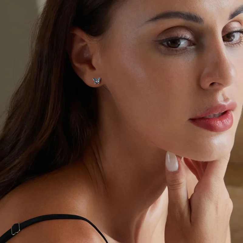 (slika za) Modri uhani z metulji v stilu PANDORA - BSE957 - Ogled 7