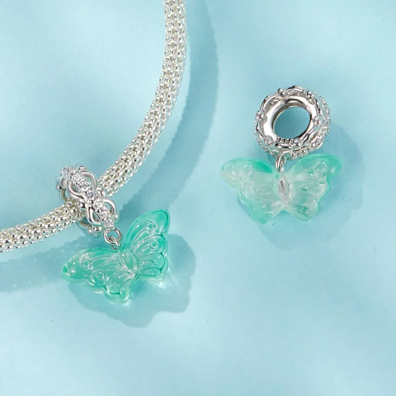 (slika za) Obesek z zelenim metuljem v stilu PANDORA - SCC2712 - Ogled 4