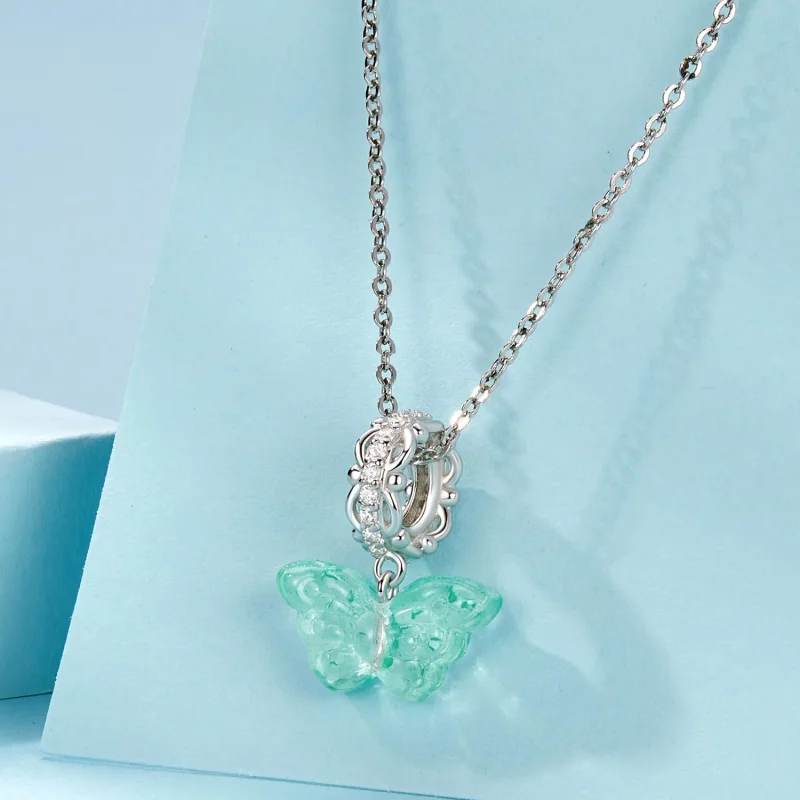 (slika za) Obesek z zelenim metuljem v stilu PANDORA - SCC2712 - Ogled 5