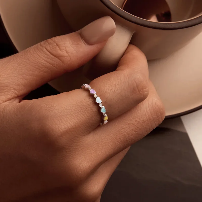 (slika za) PANDORA Style Barvit dopaminski prstan v obliki srca - SCR995 - Ogled 7