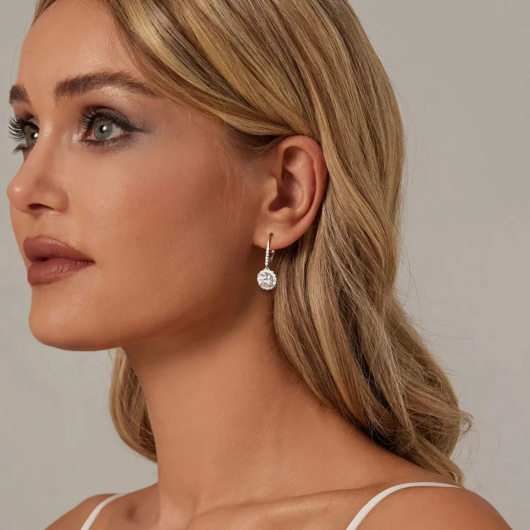 PANDORA Style Bleščeči uhani iz moissanita 1Ct (dva certifikata) - MSE046