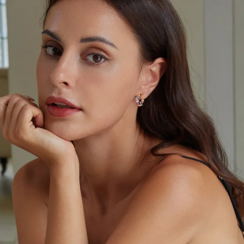 (slika za) Pisani uhani z dopaminom v obliki srca v slogu PANDORA - SCE1694 - Ogled 6