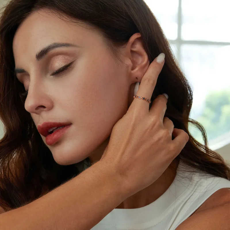 (slika za) Prstan s hudičevim očesom iz rožnatega zlata v stilu PANDORA - BSR212-C - Ogled 7