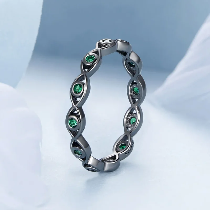 (slika za) Prstan s črnim pozlačenjem v stilu PANDORA s hudičevim očesom - BSR212-D - Ogled 2