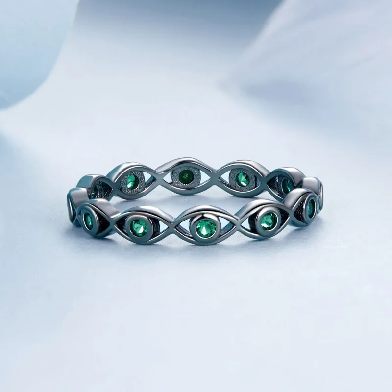 (slika za) Prstan s črnim pozlačenjem v stilu PANDORA s hudičevim očesom - BSR212-D - Ogled 3